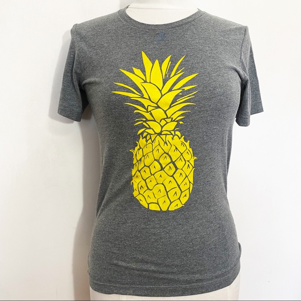 CANVAS yellow Pineapple graphic heather gray jersey tee cotton poly XS